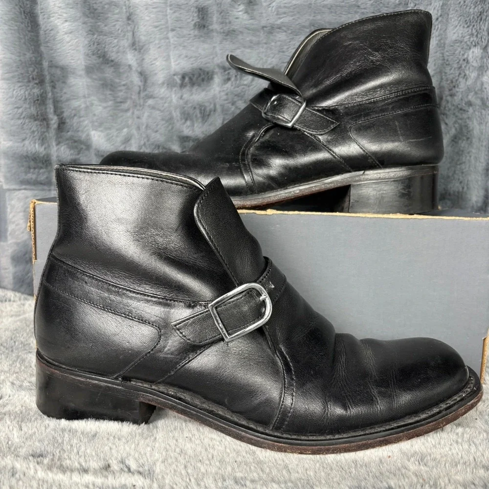 Vintage Sears Mens Black Leather Monk Strap Ankle Boots 8.5 D 74394-667 Retro